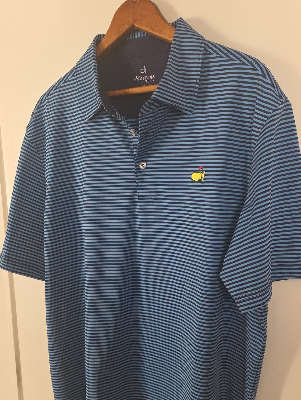 Masters Teal and Black Striped Polo with Embroidered Logo Perfect Condition